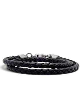 Tods Unisex Black Braided Leather Wrap Bracelet In Box